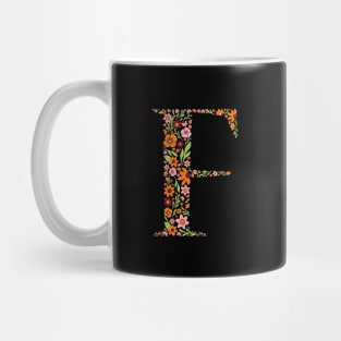 Retro Floral Letter F Mug